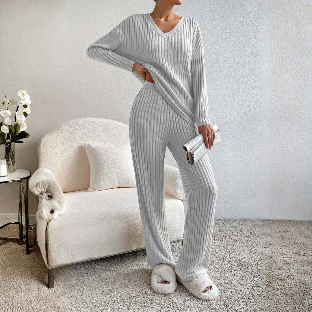 ENLINS™ - Casual Long Sleeve V-Neck Top and Pants Set