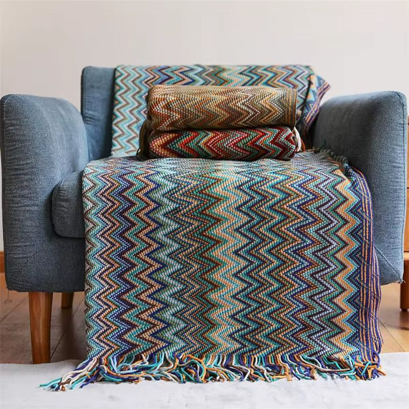 Boho Stripe Tassel Throw Blanket