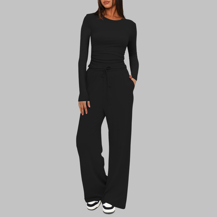 JANNY™ - Casual Long Sleeve Top and Wide Leg Pants Set
