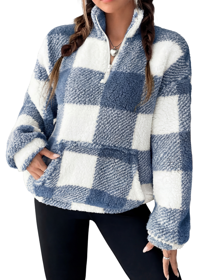 HILARY™ – Casual Plaid Half Zip Pullover