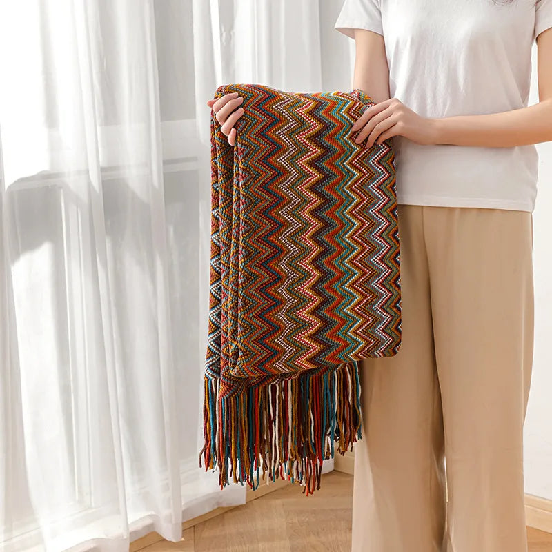 Boho Stripe Tassel Throw Blanket