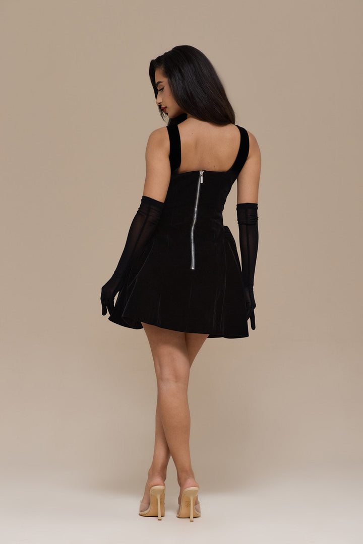 Lucky | Mini Black Velvet Dress