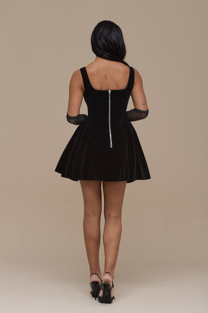 Lucky | Mini Black Velvet Dress