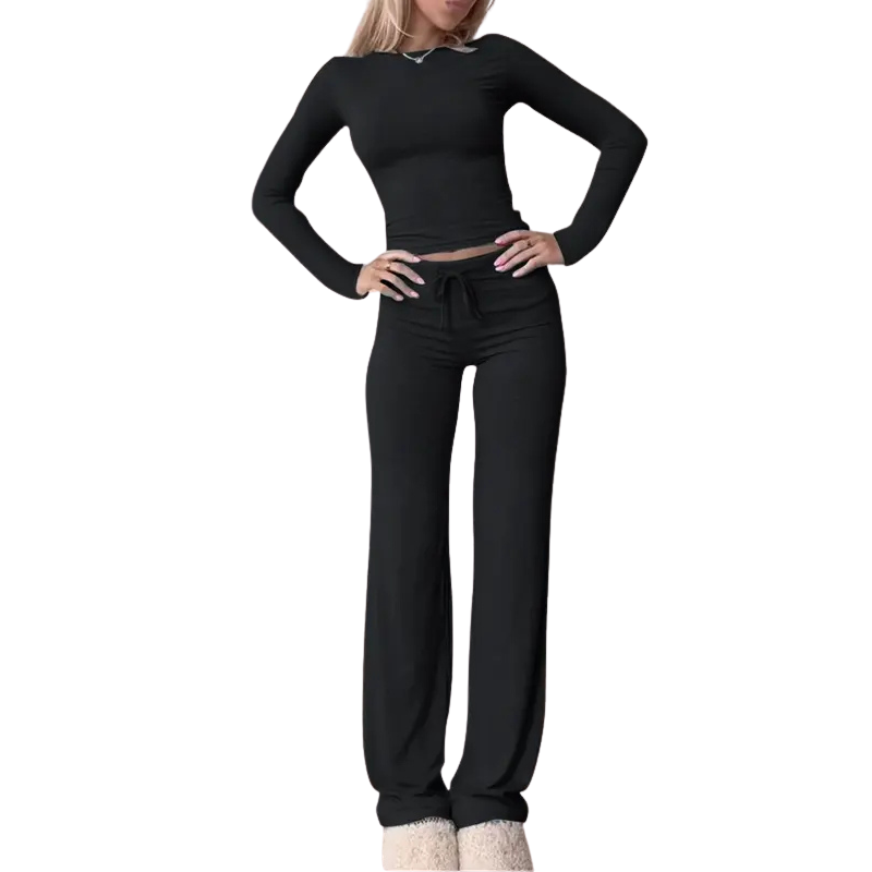CECILY™ – Slim Fit Long Sleeve Crop Tee & Pants Matching Set