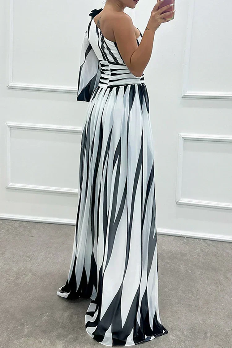 Aurora | Elegant Striped Dress with One Shoulder