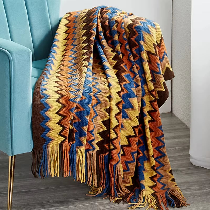 Boho Stripe Tassel Throw Blanket