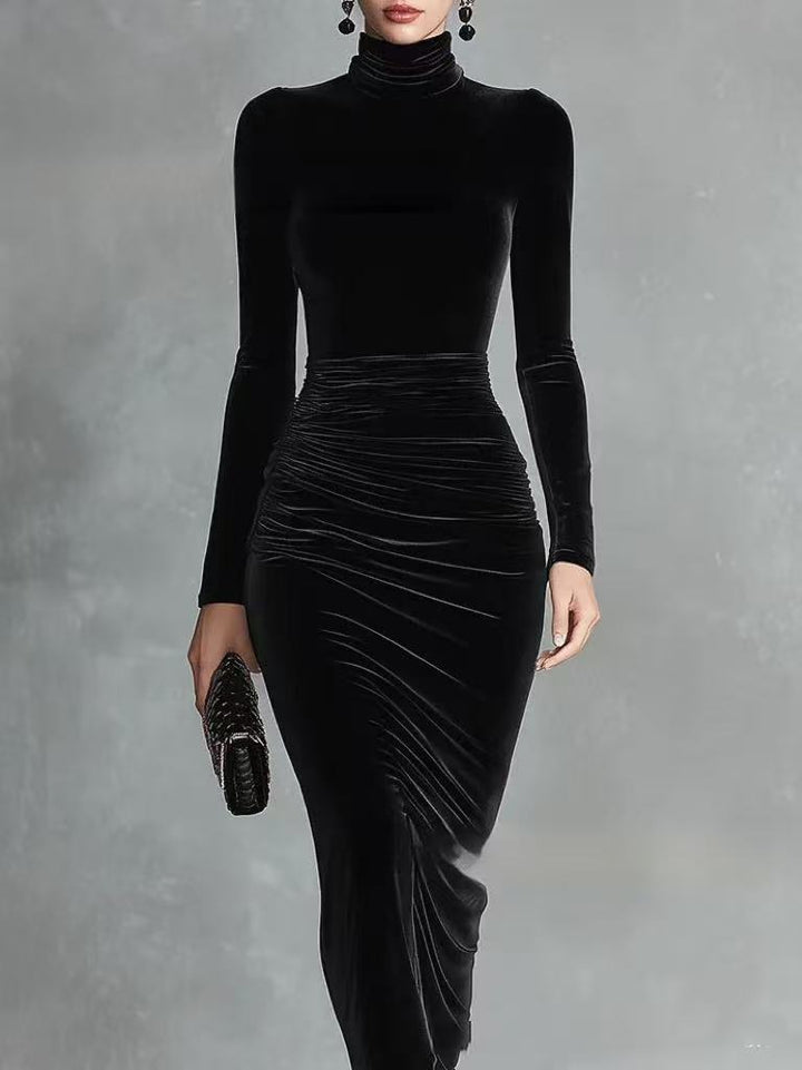 Sophia | Black Velvet Fitted Dress