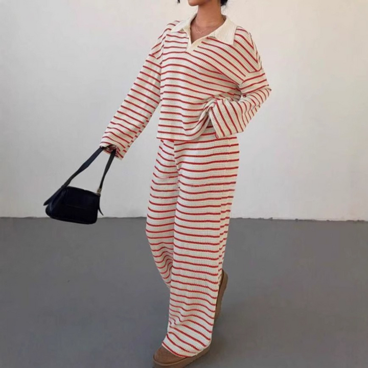 SALI™ - Casual Striped V-Neck Long Sleeve and Pants Set