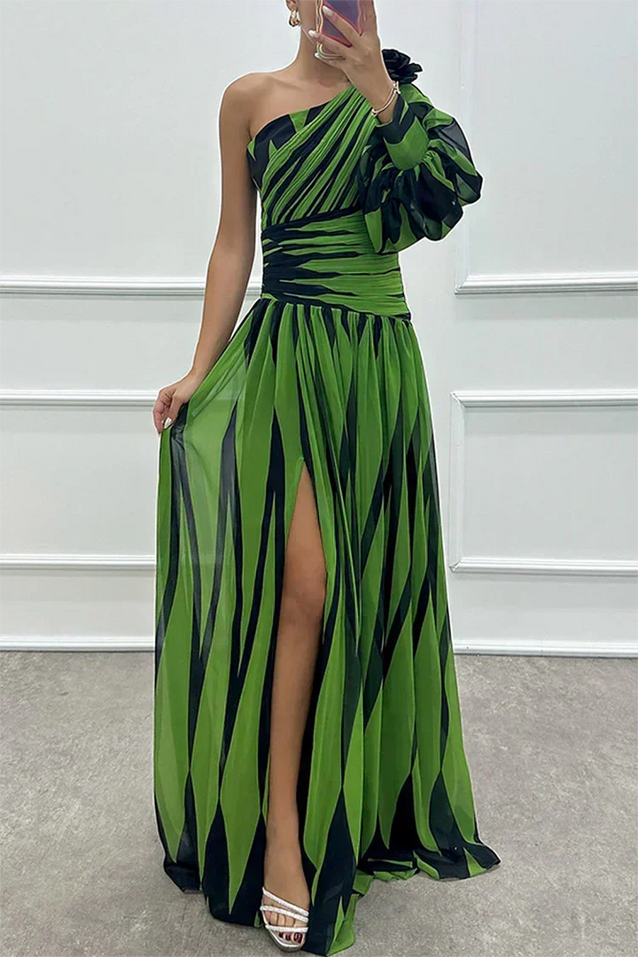 Aurora | Elegant Striped Dress with One Shoulder