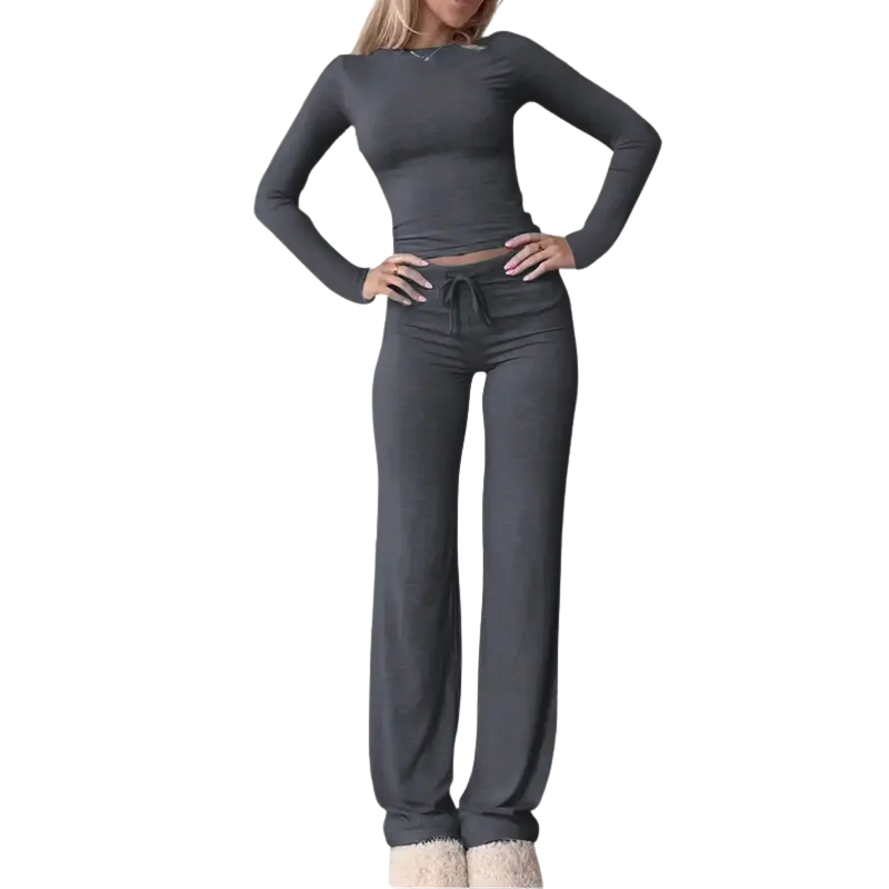 CECILY™ – Slim Fit Long Sleeve Crop Tee & Pants Matching Set