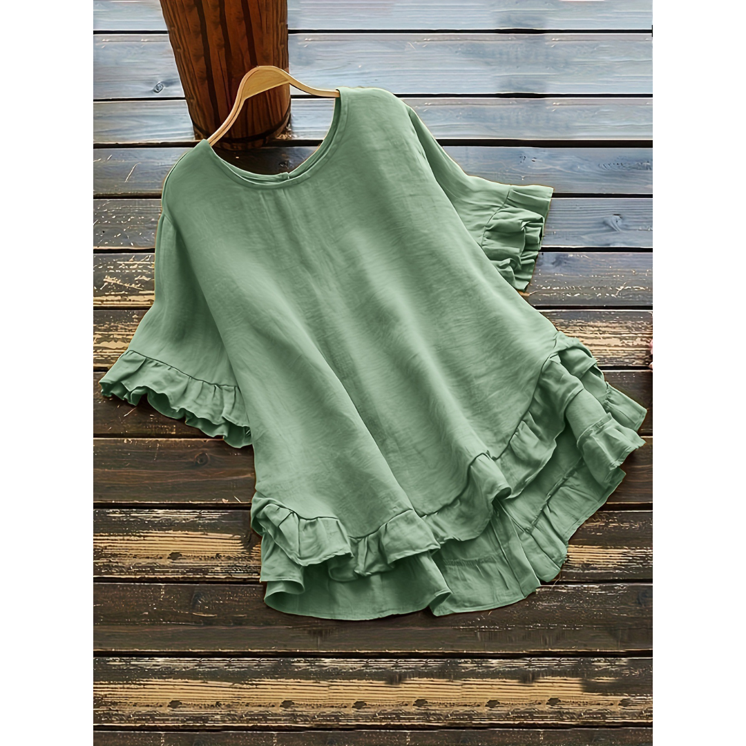 EVITA™ - Simple Plus Size Ruffle Hem Summer Blouse