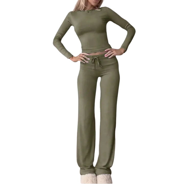 CECILY™ – Slim Fit Long Sleeve Crop Tee & Pants Matching Set