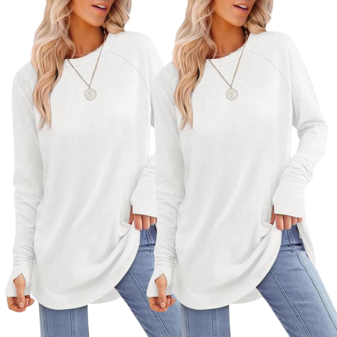 ZARITA™ - Cozy Long Sleeve Tunic Shirt with Thumb Hole