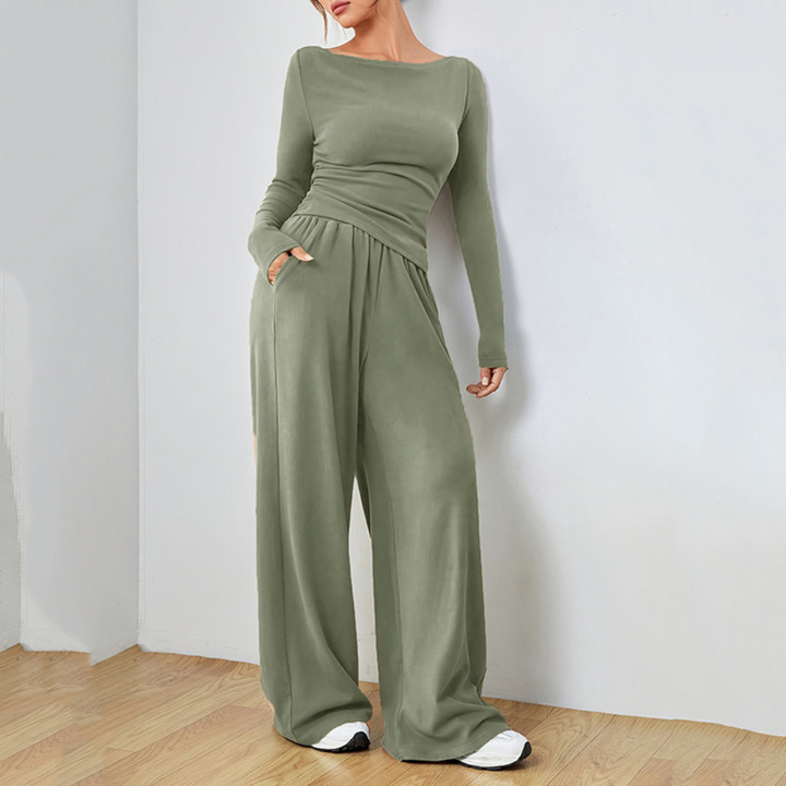 DANTARA™ - Casual Long Sleeve Top and Wide Leg Pants Set