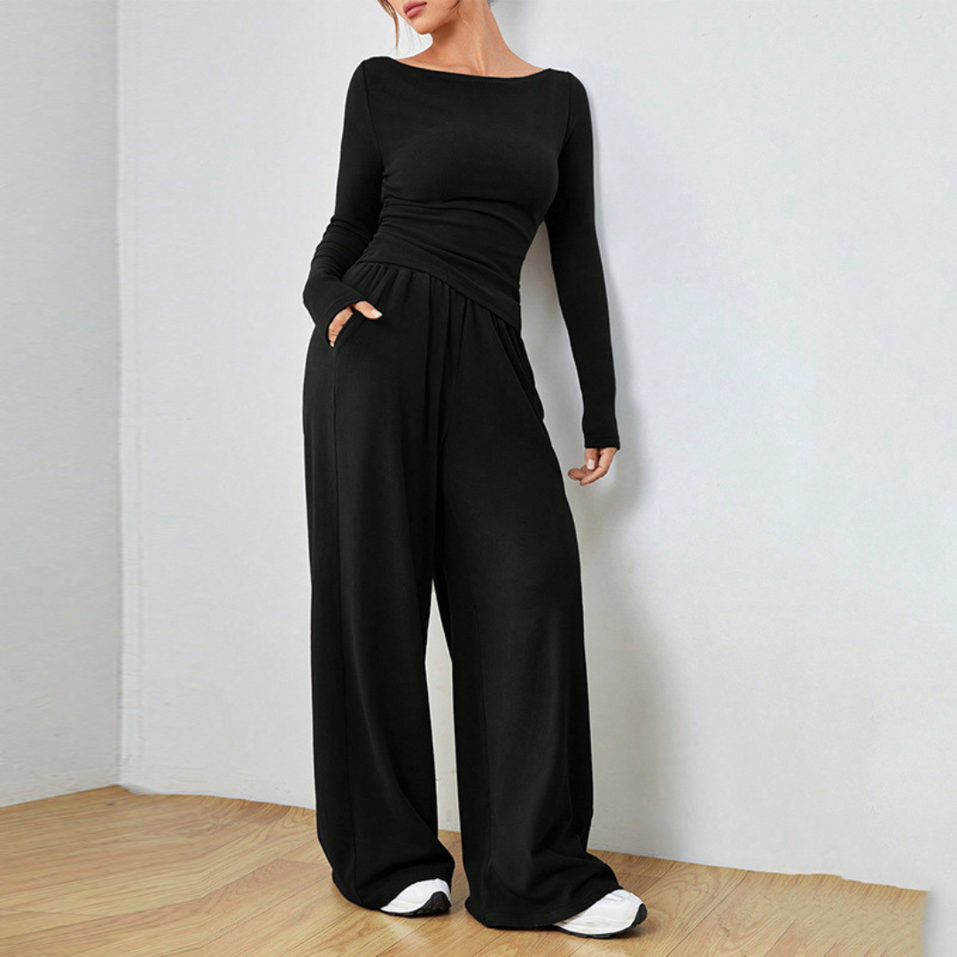DANTARA™ - Casual Long Sleeve Top and Wide Leg Pants Set