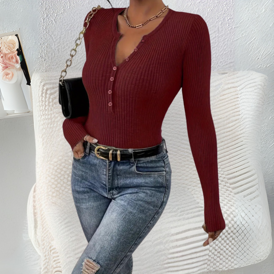 ESTEFANIA™ – Everyday Button-Front Long Sleeve Top