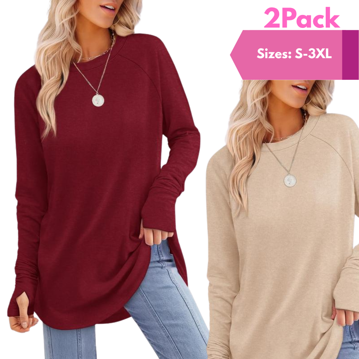 ZARITA™ - Cozy Long Sleeve Tunic Shirt with Thumb Hole