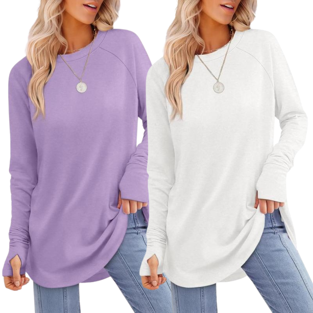 ZARITA™ - Cozy Long Sleeve Tunic Shirt with Thumb Hole