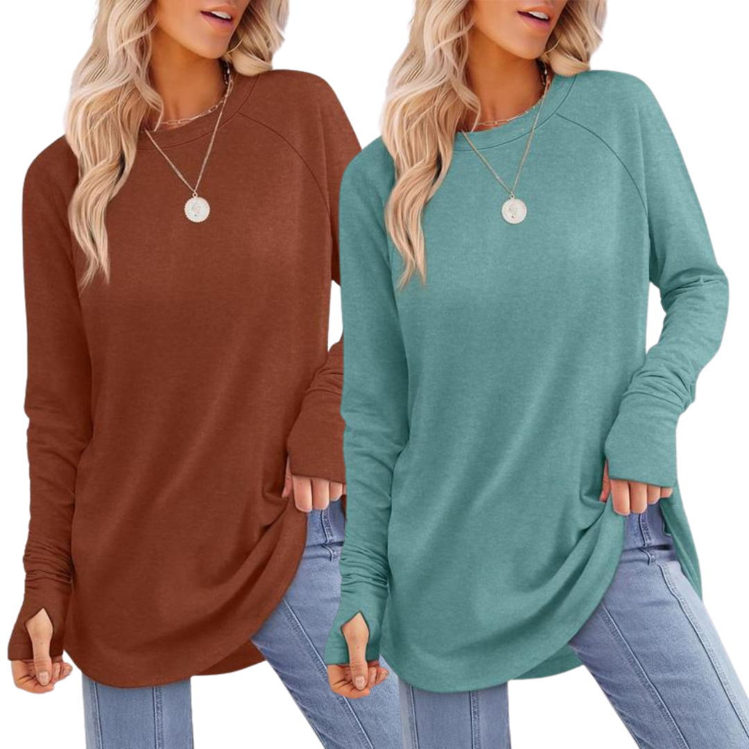 ZARITA™ - Cozy Long Sleeve Tunic Shirt with Thumb Hole
