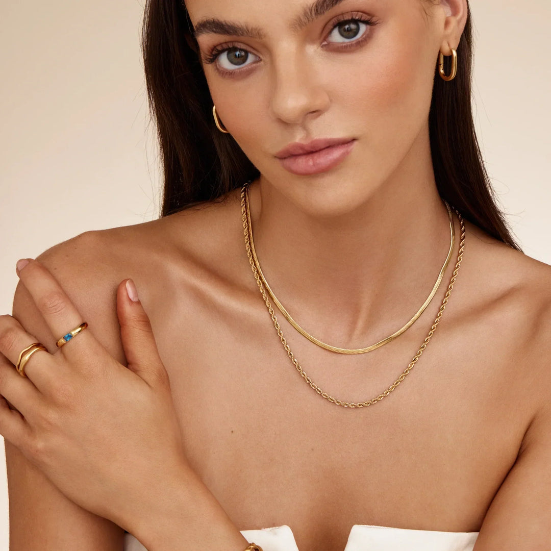 Herringbone & Rope Chain Layered Necklace