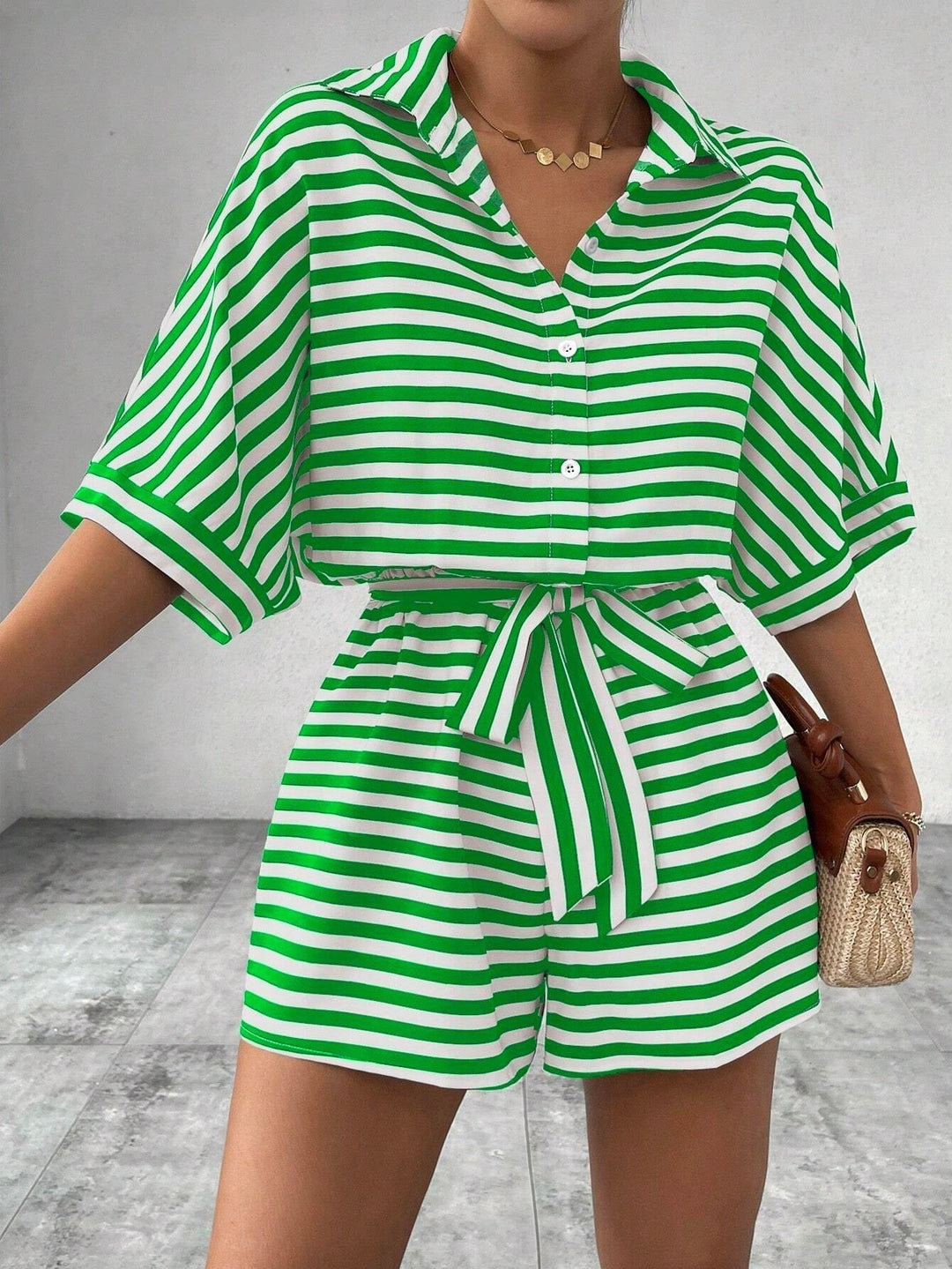 CANDIDA™ – Casual Striped Tie-Front Summer Romper