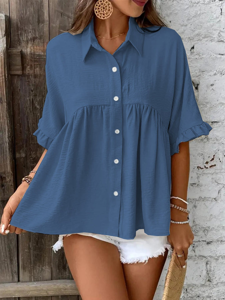 ELLASA™ - Casual Plus Size Ruffle Button-Front Blouse