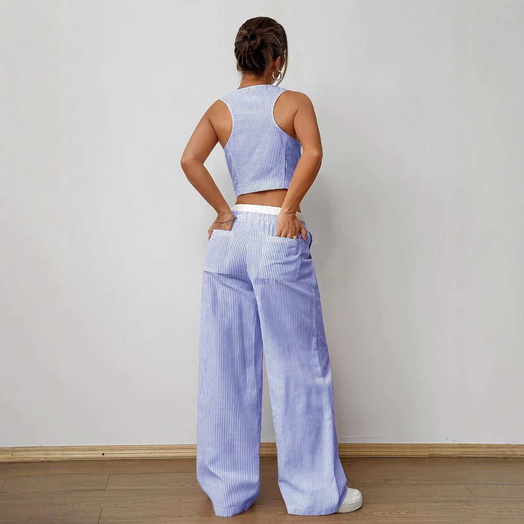 DULCE™ – Elegant Sleeveless Two-Piece Striped Lounge Set