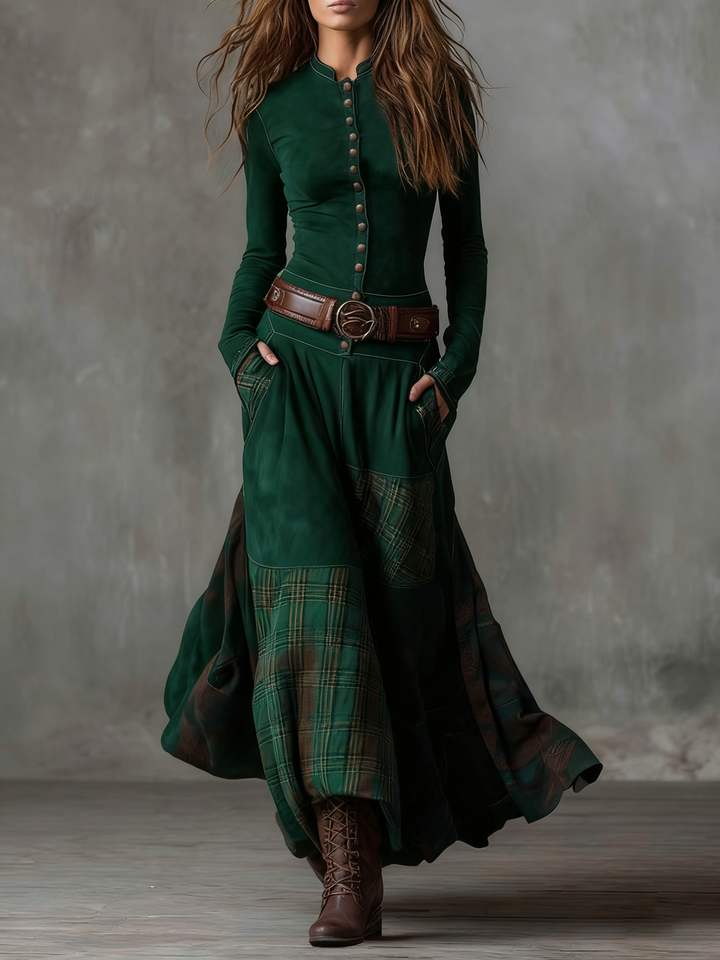Helena Ivy | Winter Night Navy Suede Maxi Dress with Belt