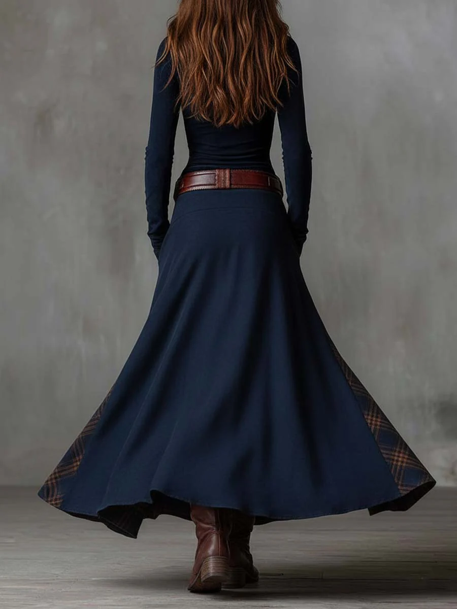 Helena Ivy | Winter Night Navy Suede Maxi Dress with Belt
