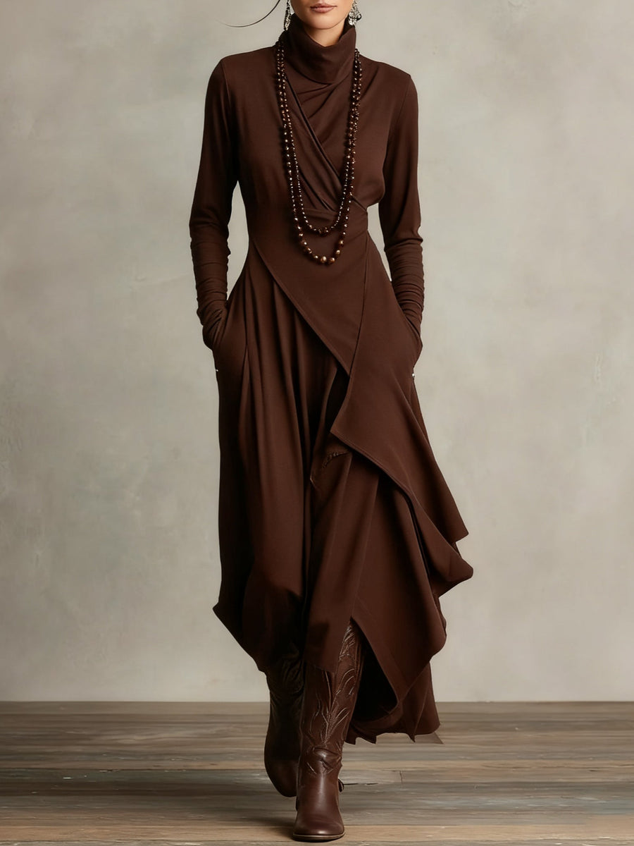 Lonnie | Elegant High-Neck Asymmetrical Draped Maxi Dress