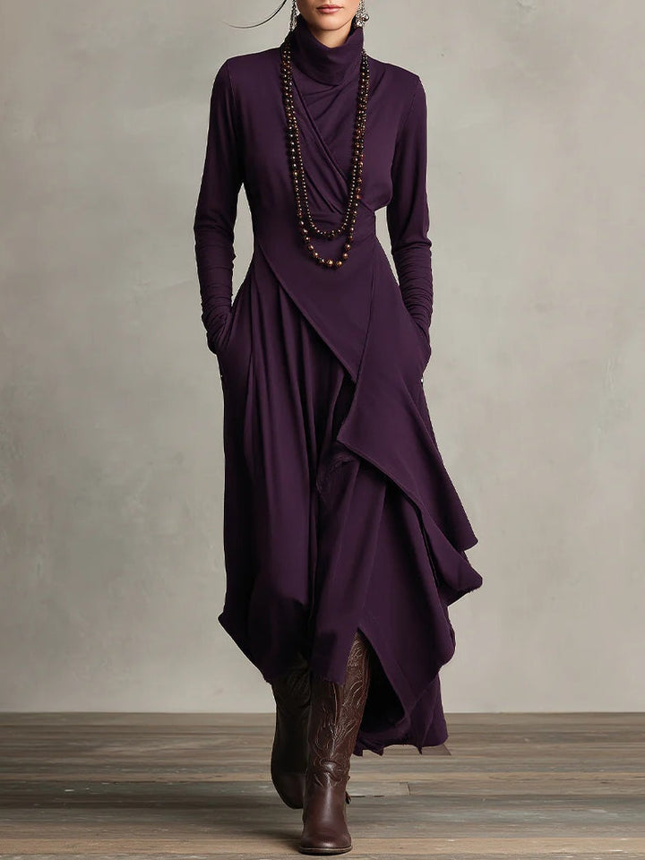 Lonnie | Elegant High-Neck Asymmetrical Draped Maxi Dress