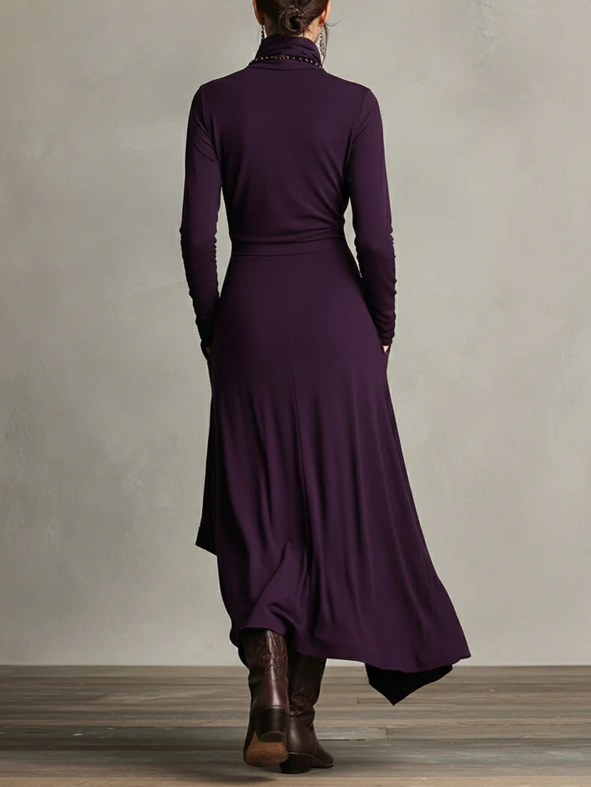 Lonnie | Elegant High-Neck Asymmetrical Draped Maxi Dress