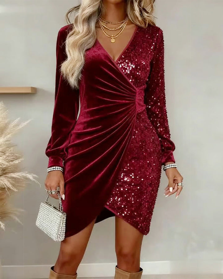 Emilia Snowfall | Frosted Dream Midi Dress with V-Neck