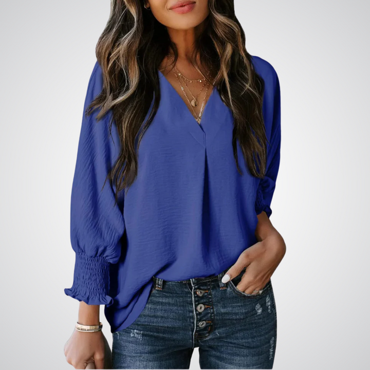 Leila – Classic V-Neck Tunic Blouse