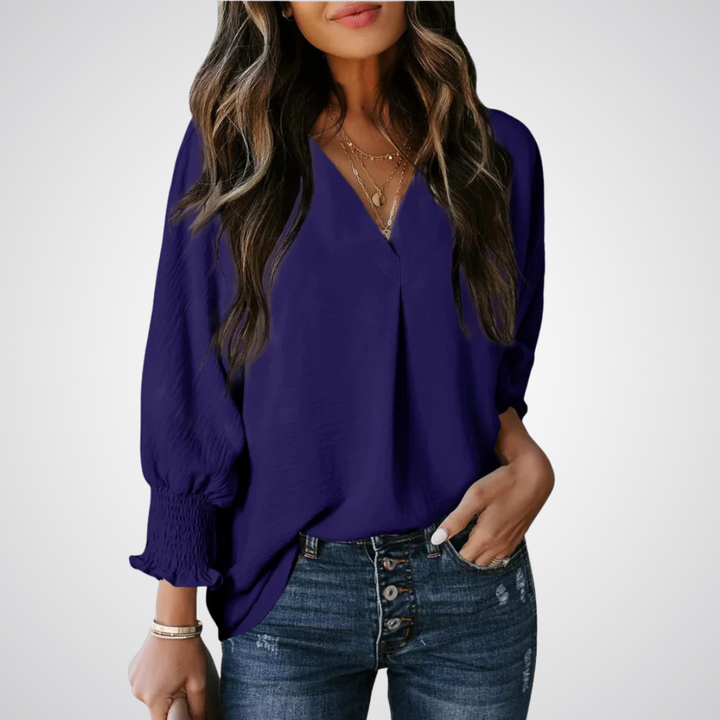 Leila – Classic V-Neck Tunic Blouse
