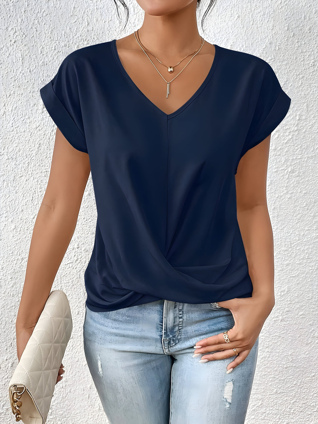 MEIKA™ – Classic Twist Detail V-Neck Top