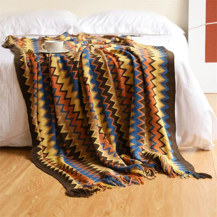 Boho Stripe Tassel Throw Blanket