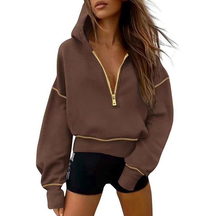 GRETEL™ - Stylish Hooded Sweatshirt with Zipper & Stitching Detail for Cropped Pullover
