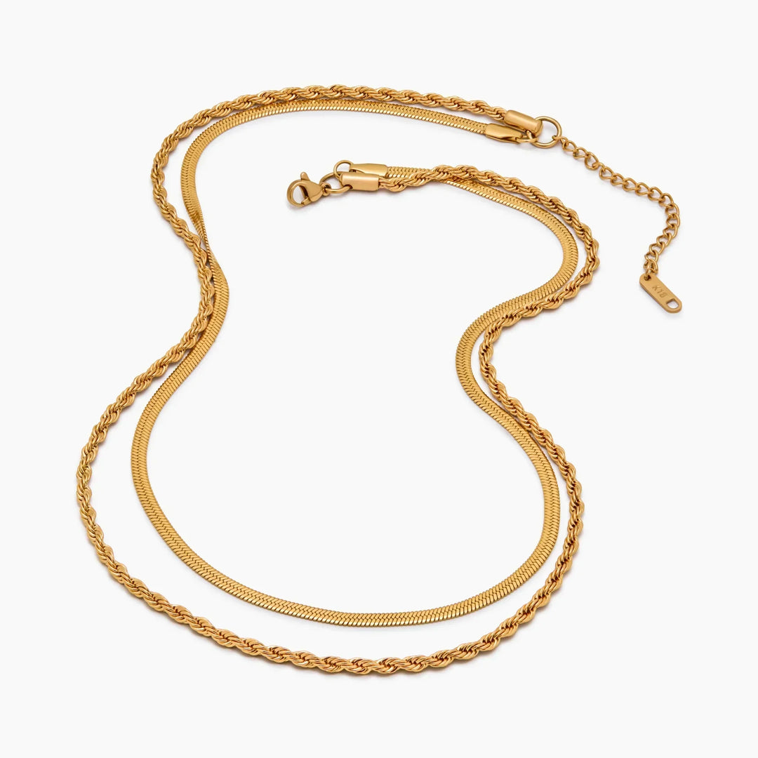 Herringbone & Rope Chain Layered Necklace