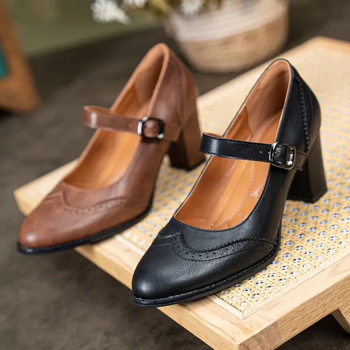 Dorka | High-Heeled Leather Shoes with Buckle