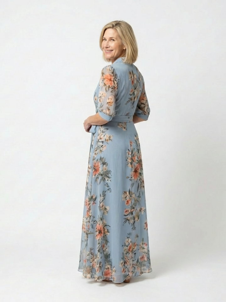 Elowen - Floral Wrap V Neck Maxi Dress