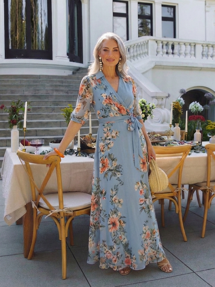Elowen - Floral Wrap V Neck Maxi Dress
