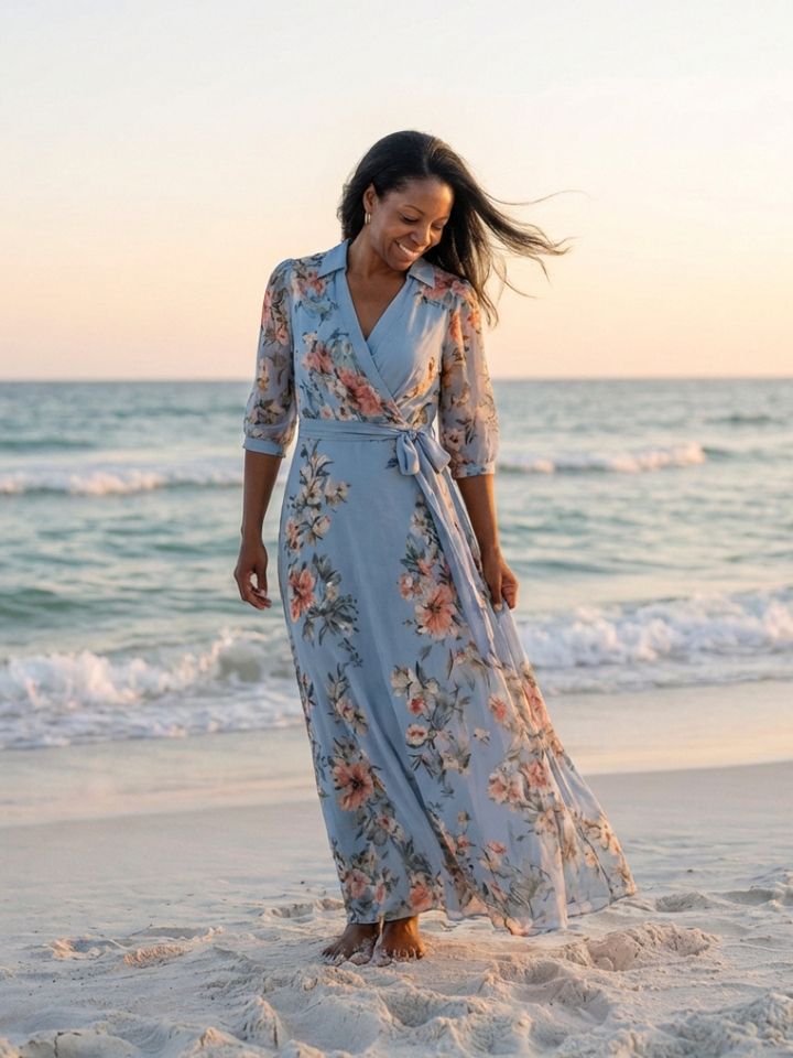Elowen - Floral Wrap V Neck Maxi Dress